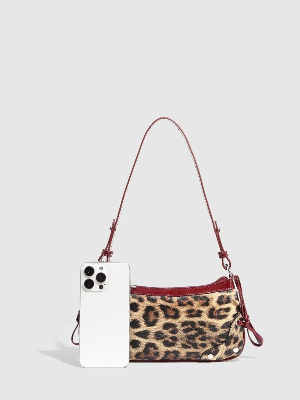 Women's Leopard Print Purse Y2k Cheetah Shoulder Bag Bow Studded Clutch Zipper A - Picture 5 of 6
